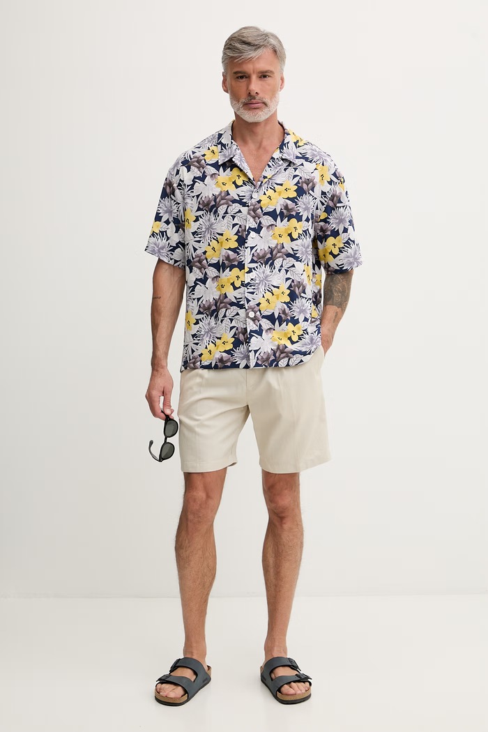 HUGO plažna srajca moška BEACH SHIRT RELAXED 50540065 rumena SS26