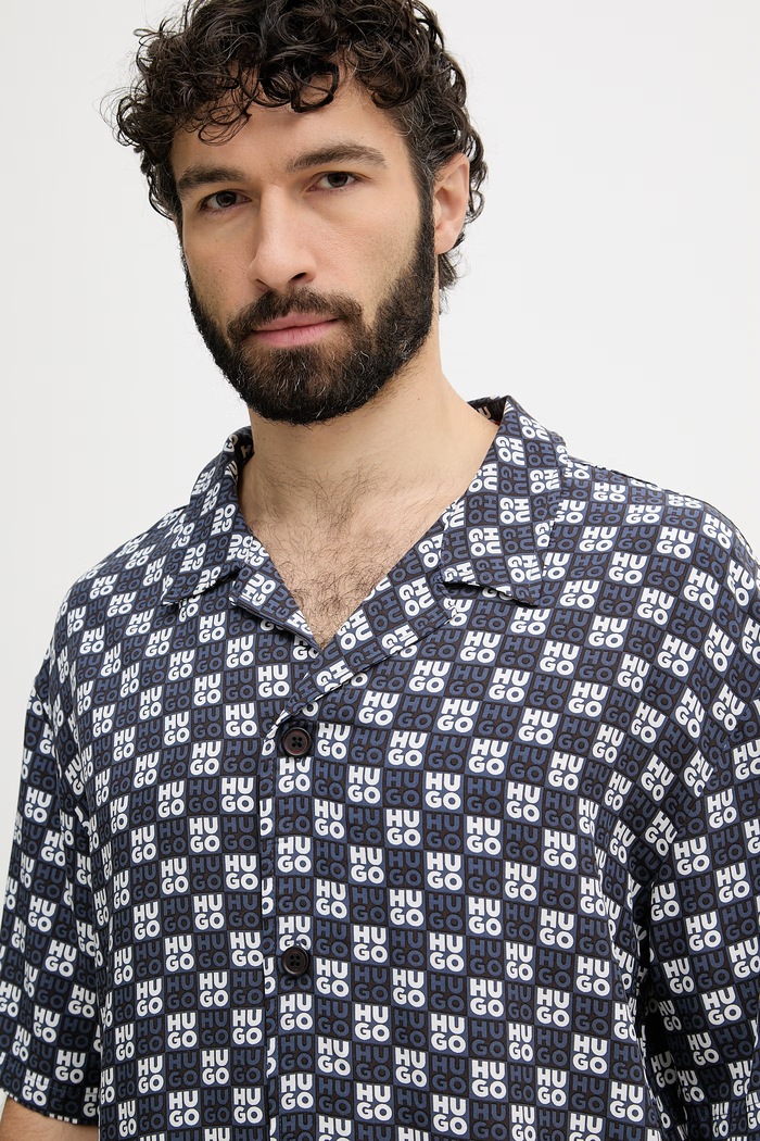 HUGO cămașă de plajă pentru bărbați BEACH SHIRT RELAXED bleumarin 50540065