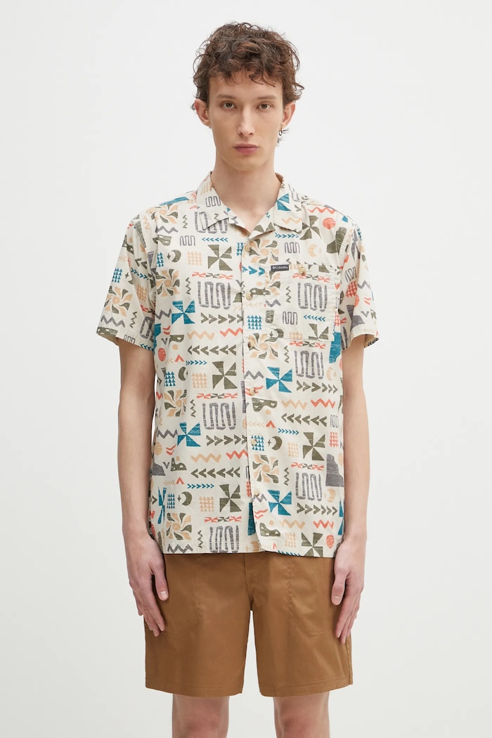Columbia camicia in cotone Pine Canyon Short regolare beige 2037171