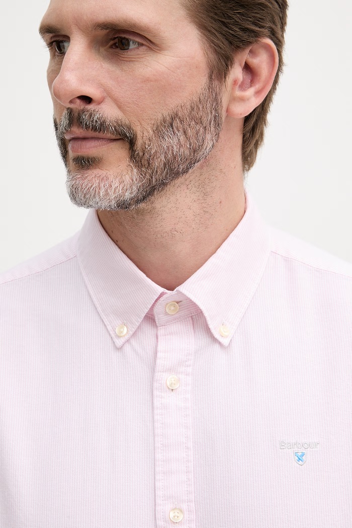 Barbour košile pánská bavlněná Striped Oxtown Tailored Shirt růžová MSH5303