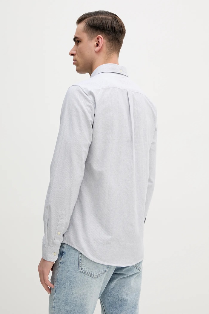 Ρούχα Barbour πουκάμισο ανδρικό βαμβακερό Striped Oxtown Tailored Shirt MSH5303 γκρί