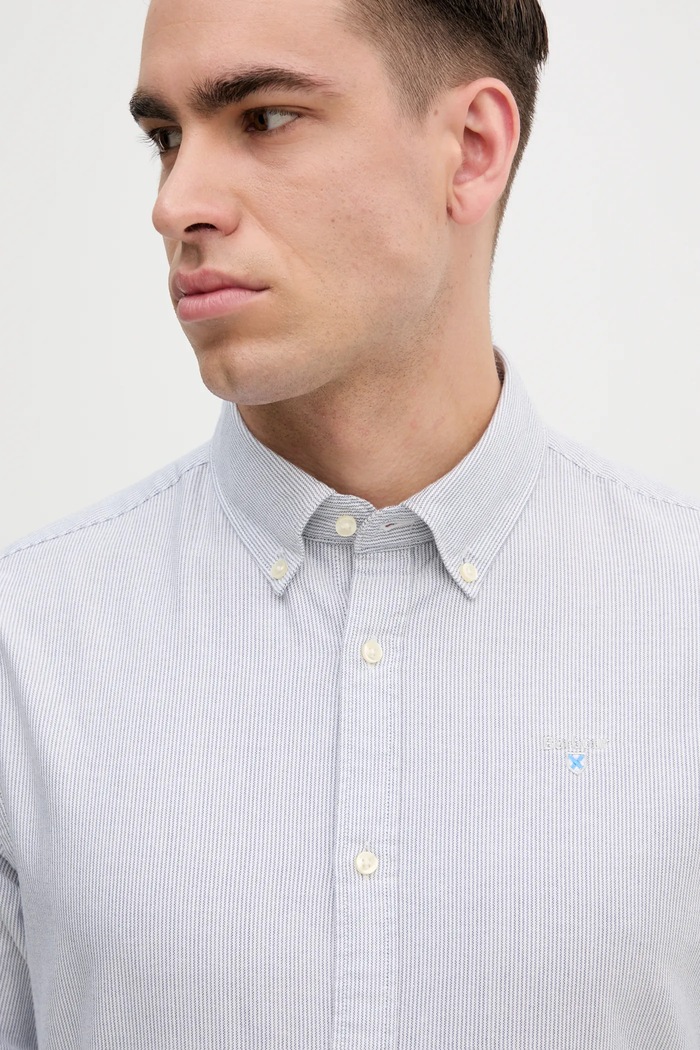 Barbour πουκάμισο ανδρικό βαμβακερό Striped Oxtown Tailored Shirt γκρί MSH5303