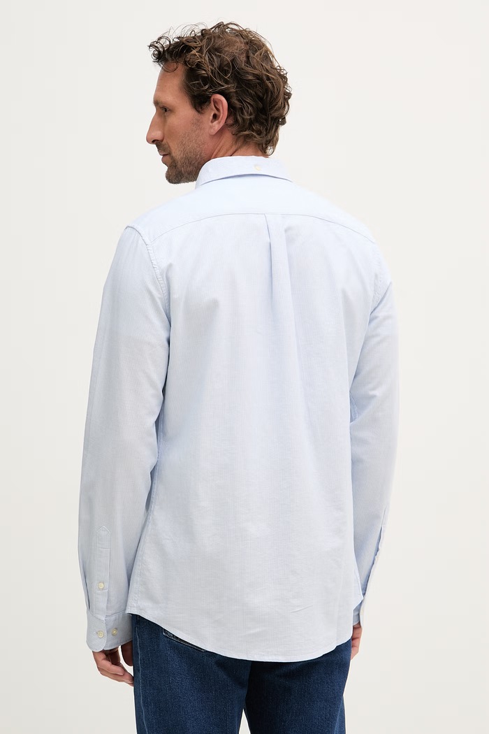 Ρούχα Barbour πουκάμισο ανδρικό βαμβακερό Striped Oxtown Tailored Shirt MSH5303 μπλε