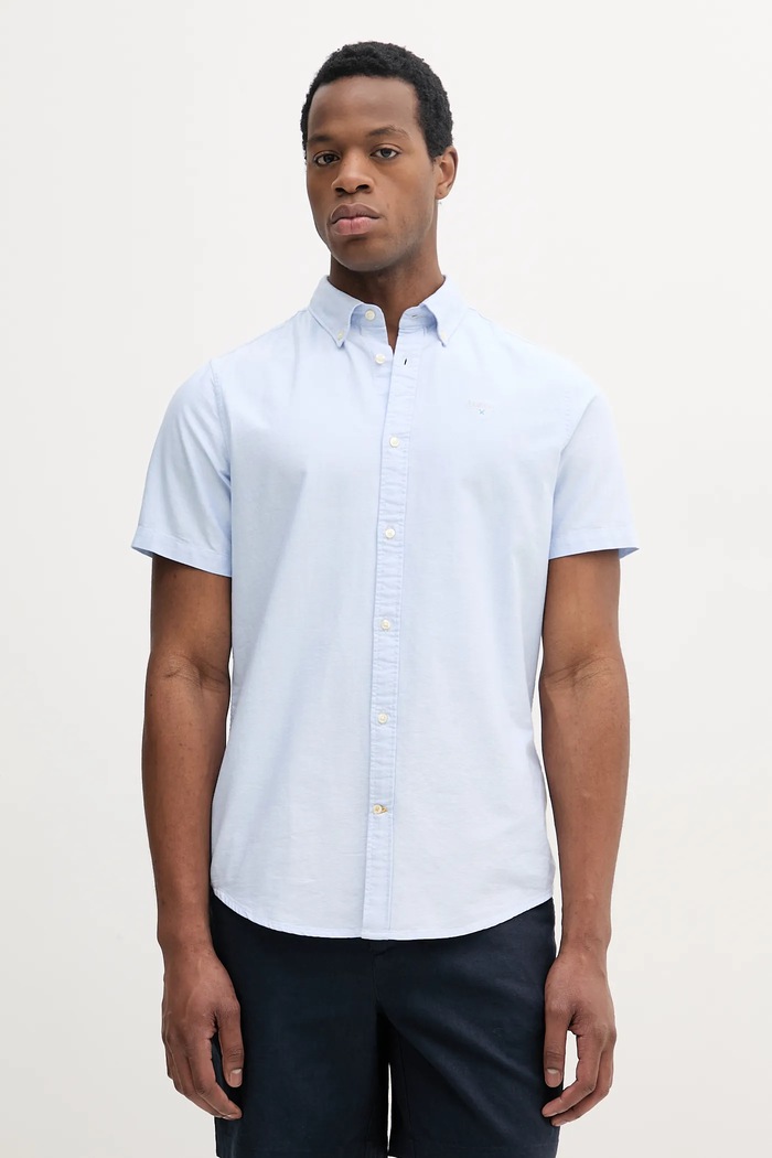 Barbour košeľa oxford pánska bavlnená Oxtown S/S Tailored Shirt slim modrá MSH5313
