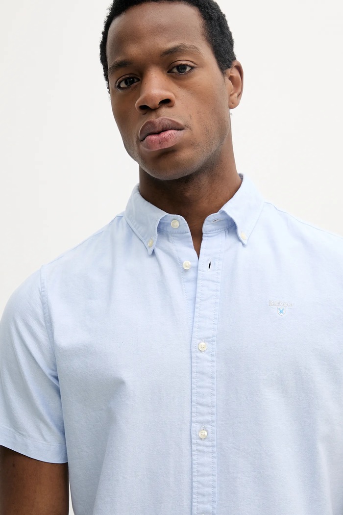 Barbour košeľa oxford pánska bavlnená Oxtown S/S Tailored Shirt modrá MSH5313
