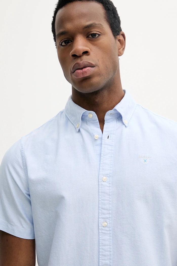 Barbour košeľa oxford pánska bavlnená Oxtown S/S Tailored Shirt modrá MSH5313