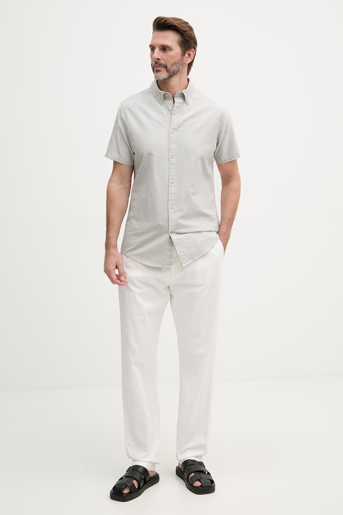 Barbour košeľa oxford pánska bavlnená Oxtown S/S Tailored Shirt MSH5313 zelená SS26