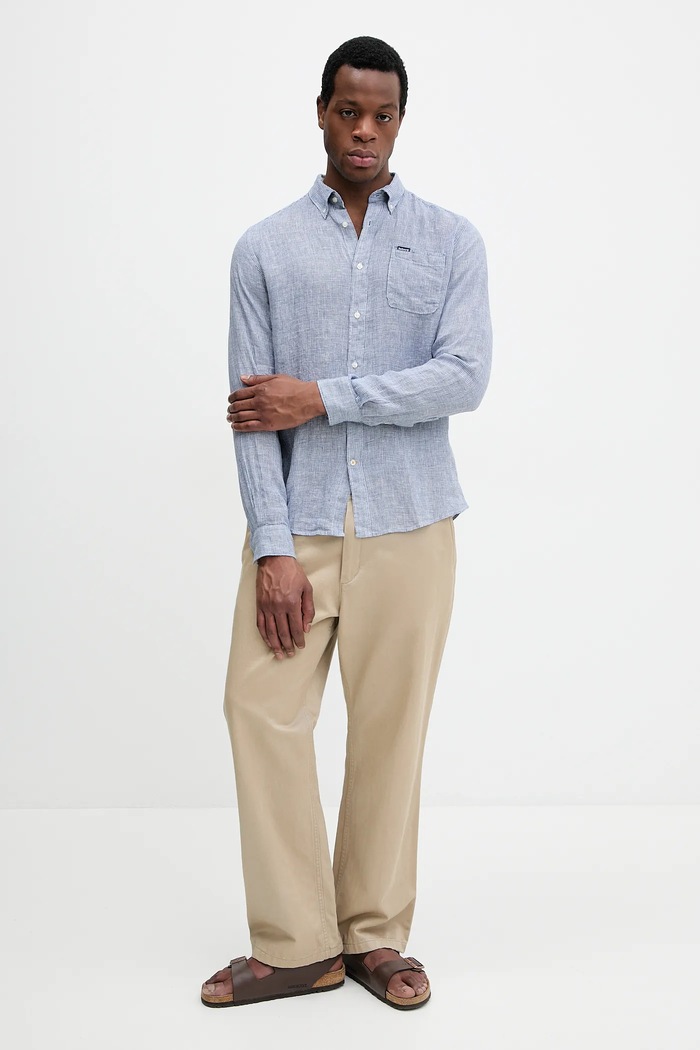 Πουκάμισο από λινό Barbour Linton Tailored Shirt MSH5325 σκούρο μπλε SS26