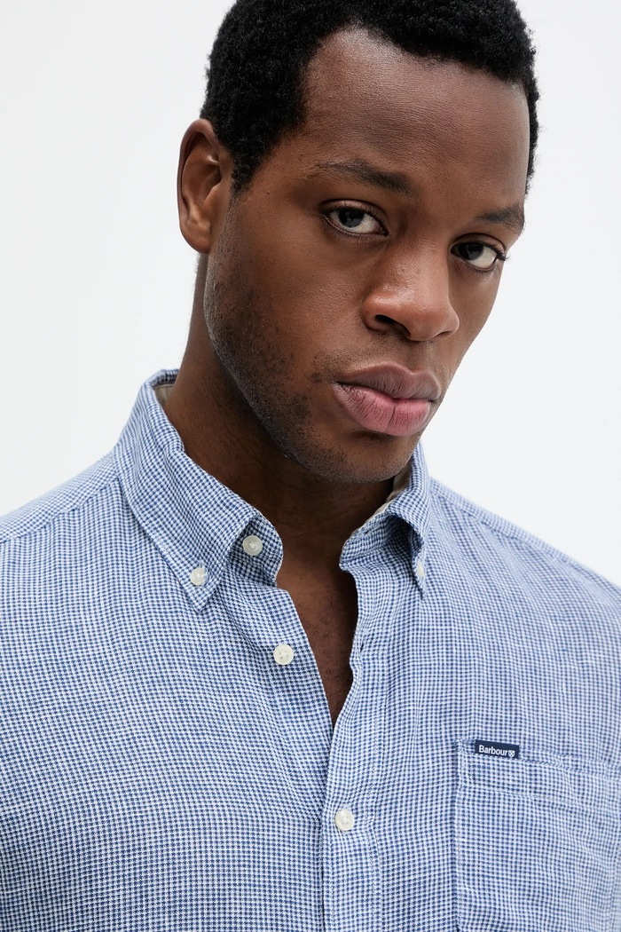 Πουκάμισο από λινό Barbour Linton Tailored Shirt σκούρο μπλε MSH5325