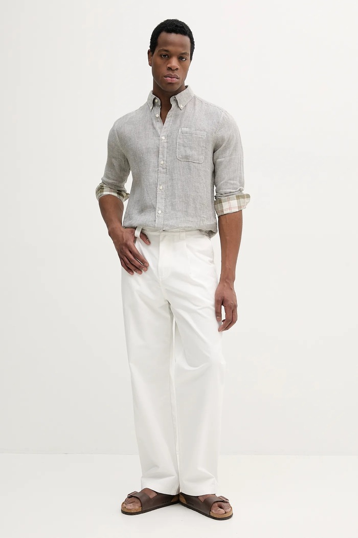 Barbour koszula lniana Linton Tailored Shirt MSH5325 zielony SS26