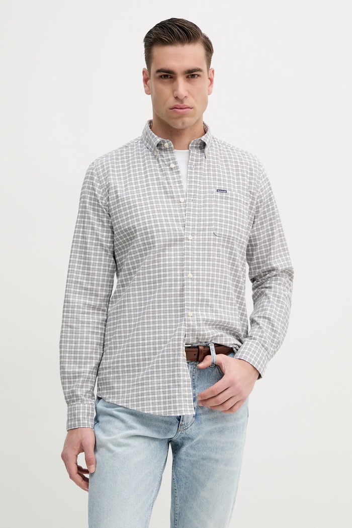 Bavlněná košile Barbour Banner Tailored Shirt slim šedá MSH5435