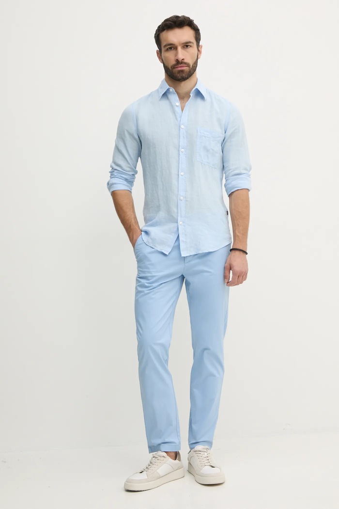 BOSS Orange koszula lniana 50537381 niebieski SS25