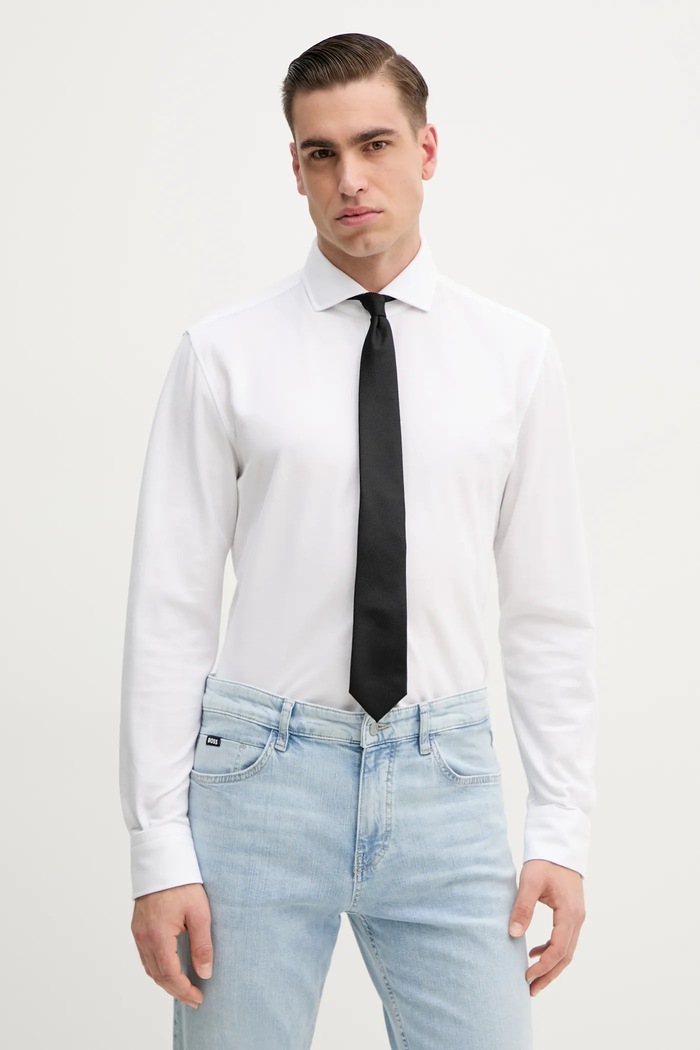 Хлопковая рубашка BOSS P-HANK-spread-243 casual белый 50527675