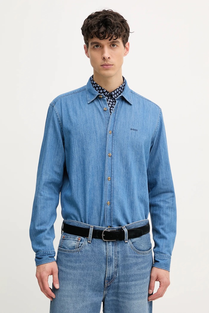 BOSS cămașă din denim lung albastru 50520279