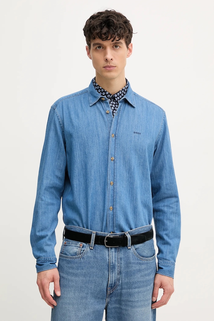 BOSS cămașă din denim lung albastru 50520279