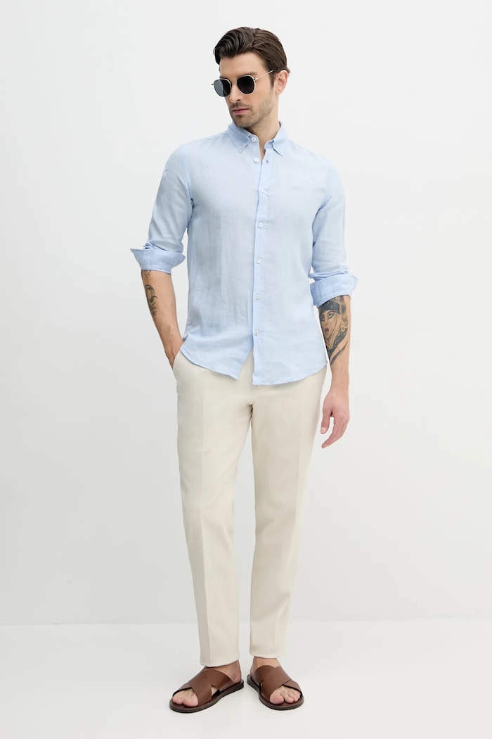 BOSS camasa de in 50520283 albastru SS25