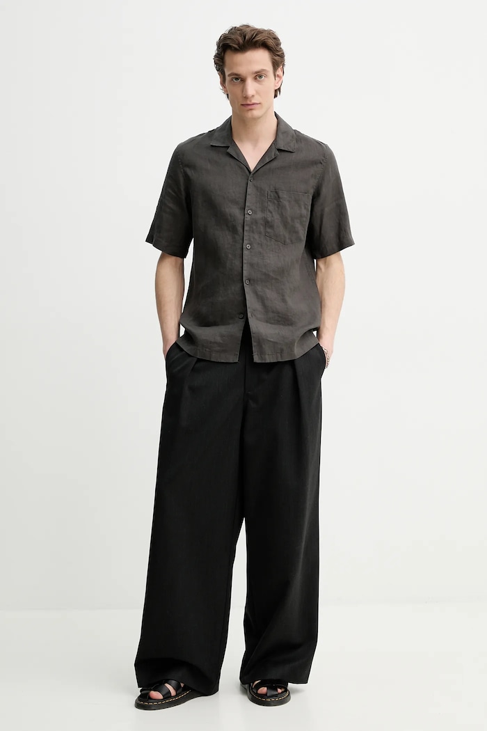 Samsoe Samsoe linen shirt OSCAR M23100038 gray SS25