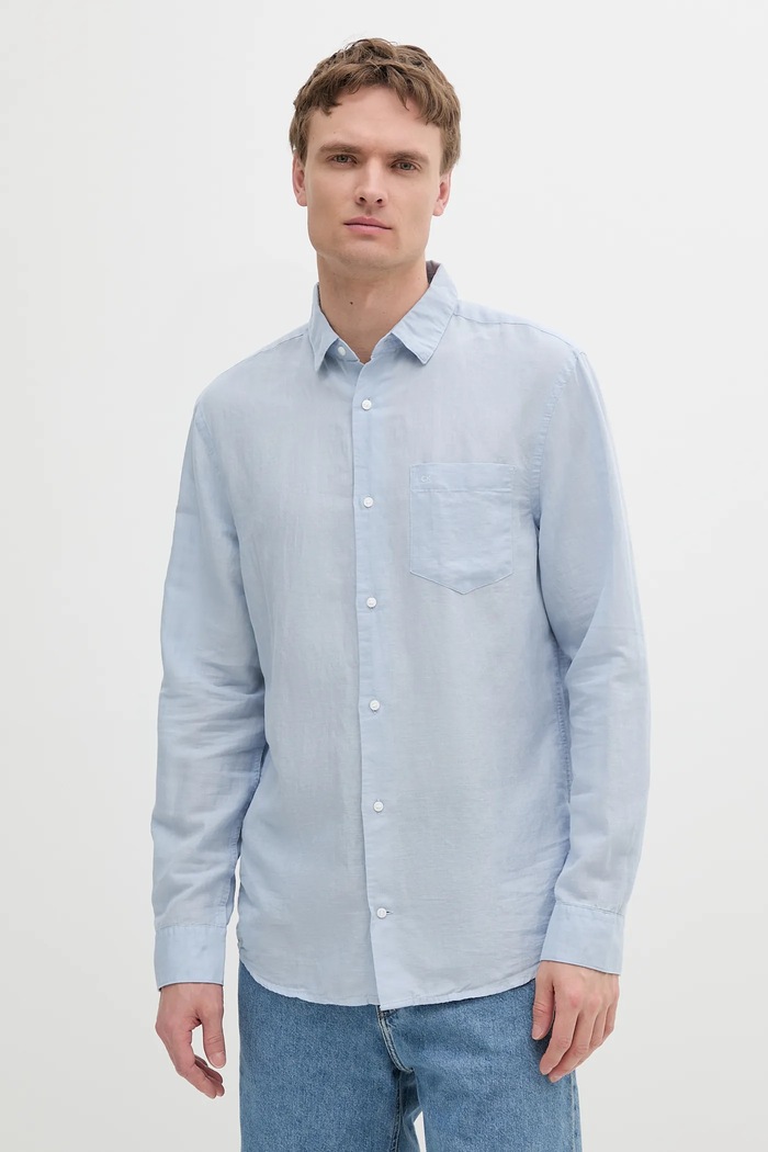 Calvin Klein cămașă de in lung albastru K10K114488