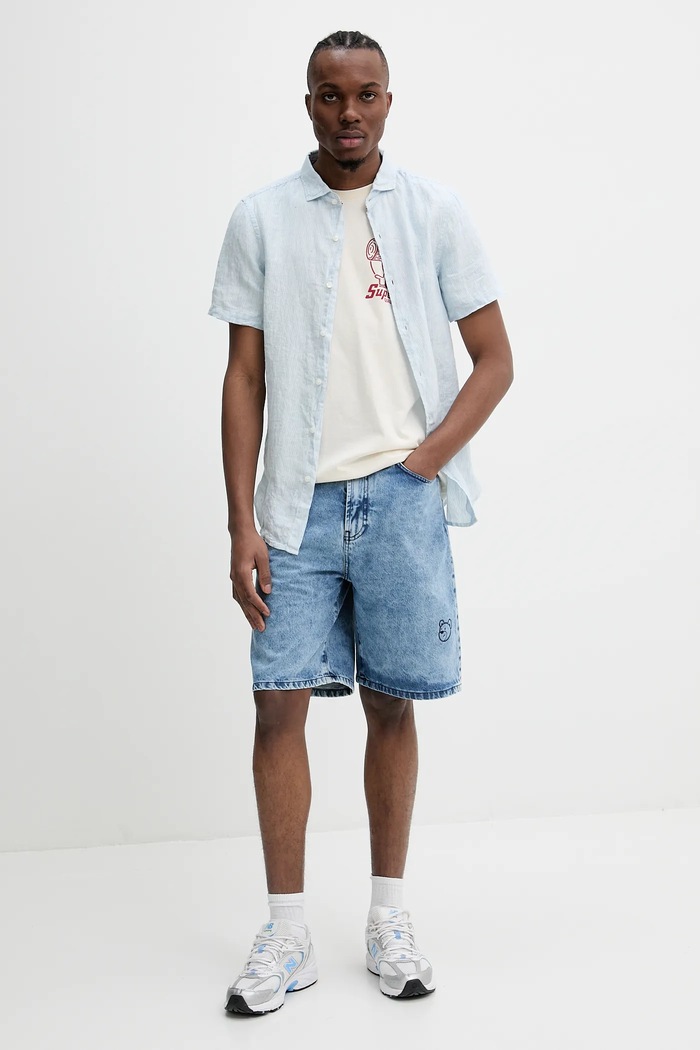 Lanena košulja Superdry M4010937A.F5Q plava SS25