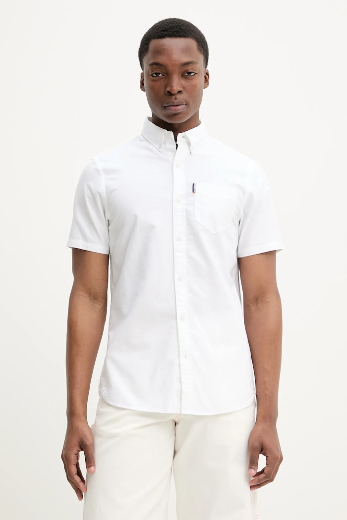 Superdry camasa din bumbac scurt alb M4010944A.01C