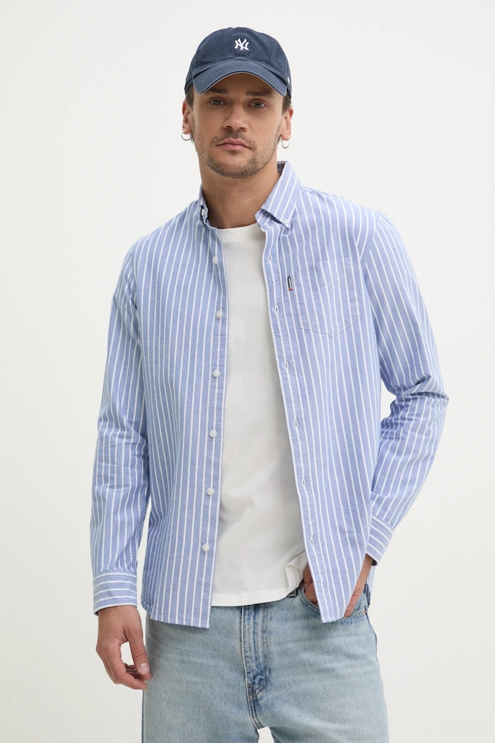 Superdry camasa din bumbac cu modele albastru M4010991A.E8W