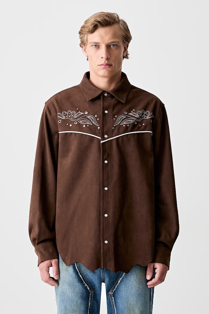 Andersson Bell Lemmans Faux-Suede koszula męska regular brązowy atb1237m