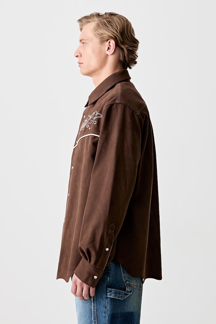 Andersson Bell Lemmans Faux-Suede koszula męska atb1237m brązowy SS25