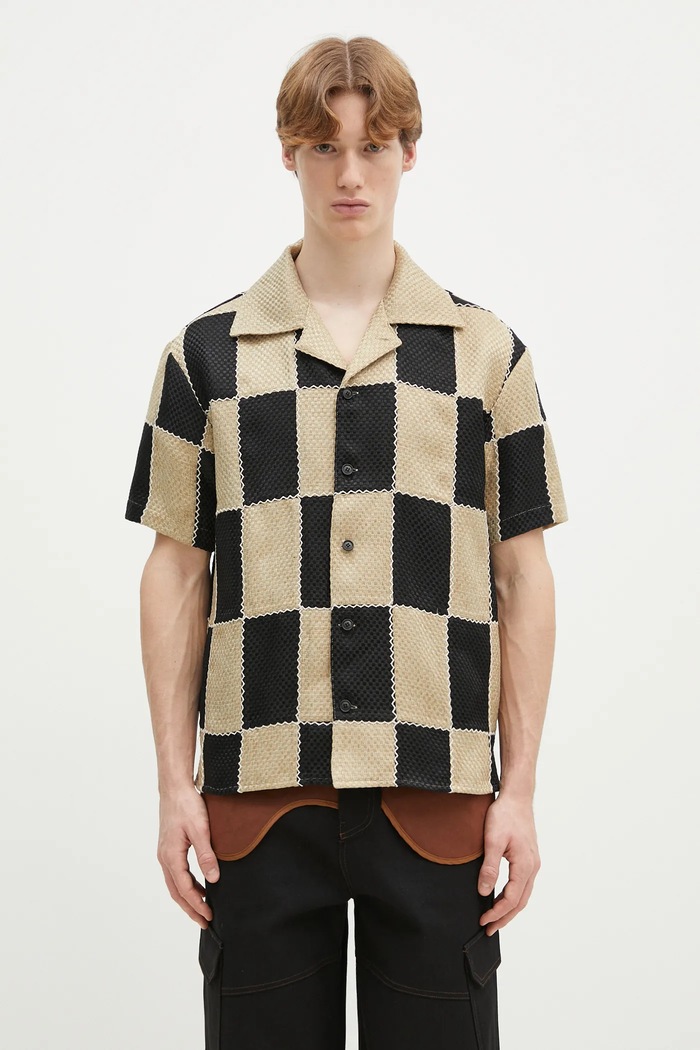 Πουκάμισο Andersson Bell Patchwork Open Collar κανονικό μπεζ atb1233m