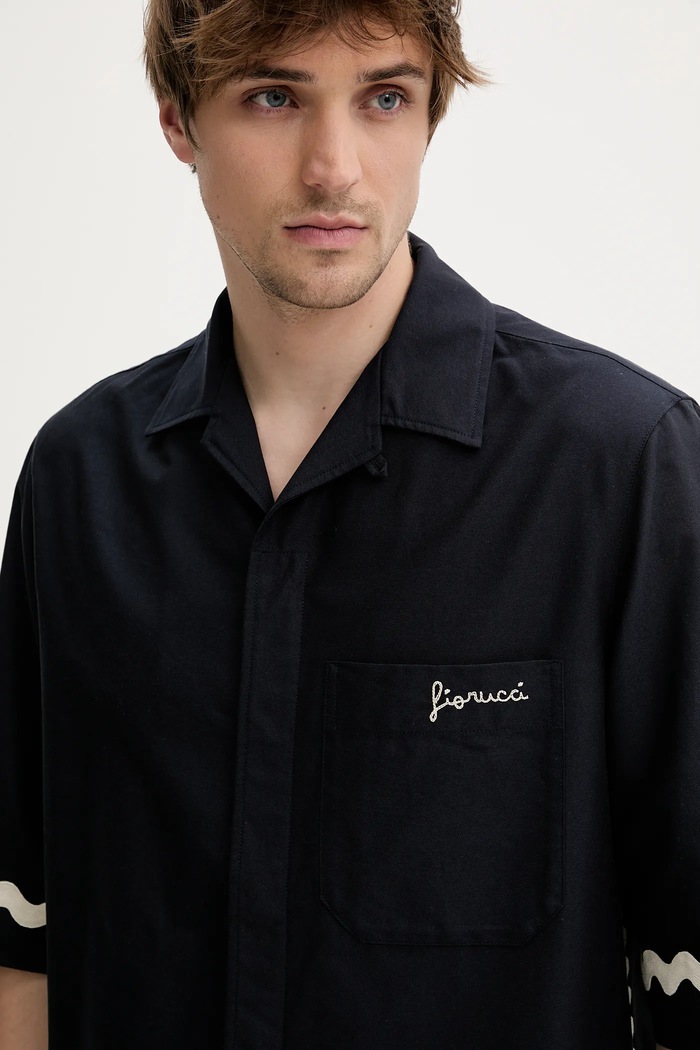 Fiorucci koszula bawełniana Wave Trim Logo Embroidered Bowling Shirt granatowy M02SMTSS295CO01BL05