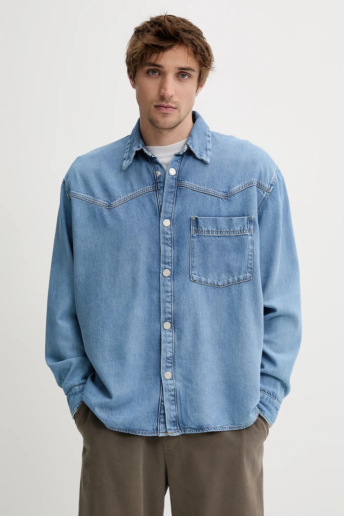Jeans srajca Won Hundred Dolg modra 3651.15152
