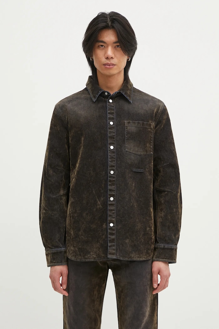 Βαμβακερό πουκάμισο Helmut Lang Curved Cl Shirt.Floc κανονικό πράσινο O10DM503