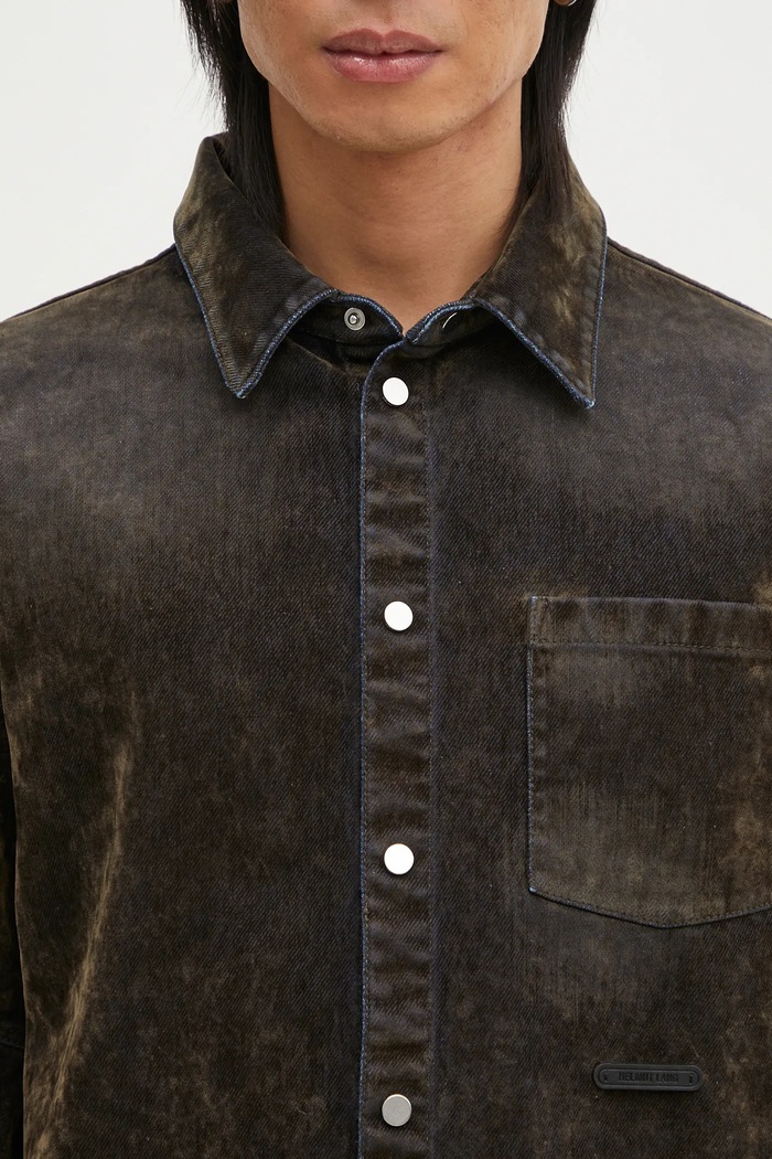Βαμβακερό πουκάμισο Helmut Lang Curved Cl Shirt.Floc πράσινο O10DM503