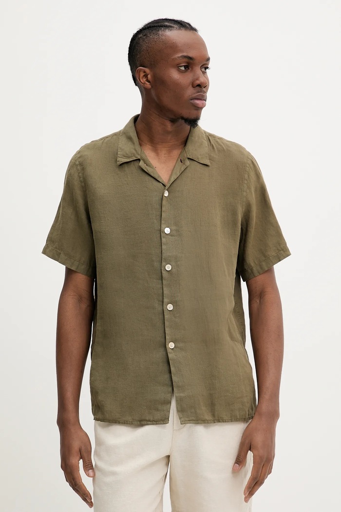 PS Paul Smith cămașă de in scurt verde M2R.695U.P22354