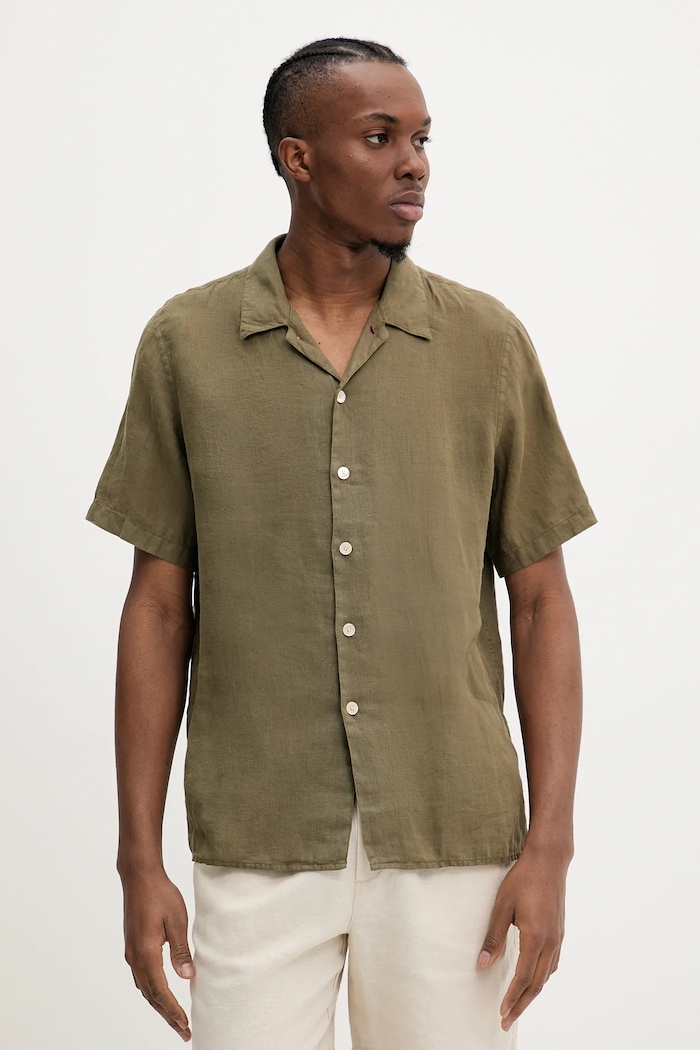 PS Paul Smith cămașă de in scurt verde M2R.695U.P22354