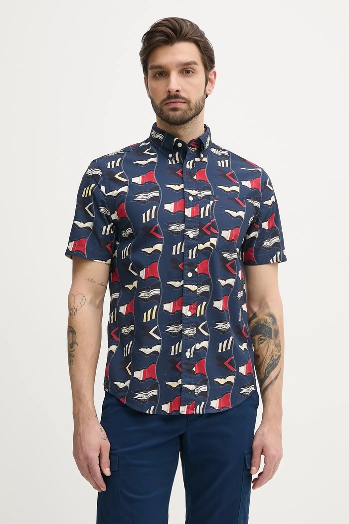 Bombažna srajca Tommy Hilfiger Vzorčasti mornarsko modra MW0MW38592