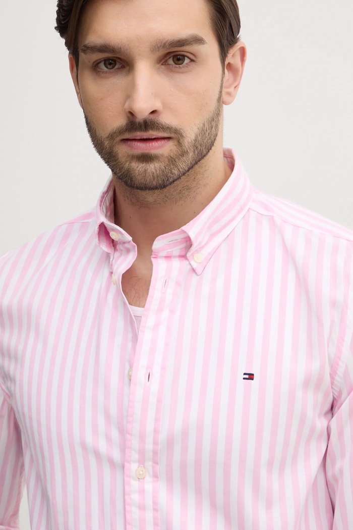 Bavlněná košile Tommy Hilfiger růžová MW0MW39159