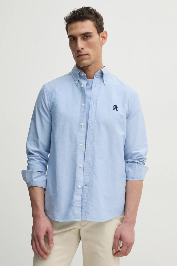 Košile Tommy Hilfiger hladký modrá MW0MW39235