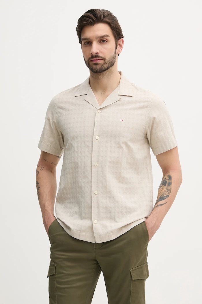 Srajca s primesjo lanu Tommy Hilfiger Casual bež MW0MW38564