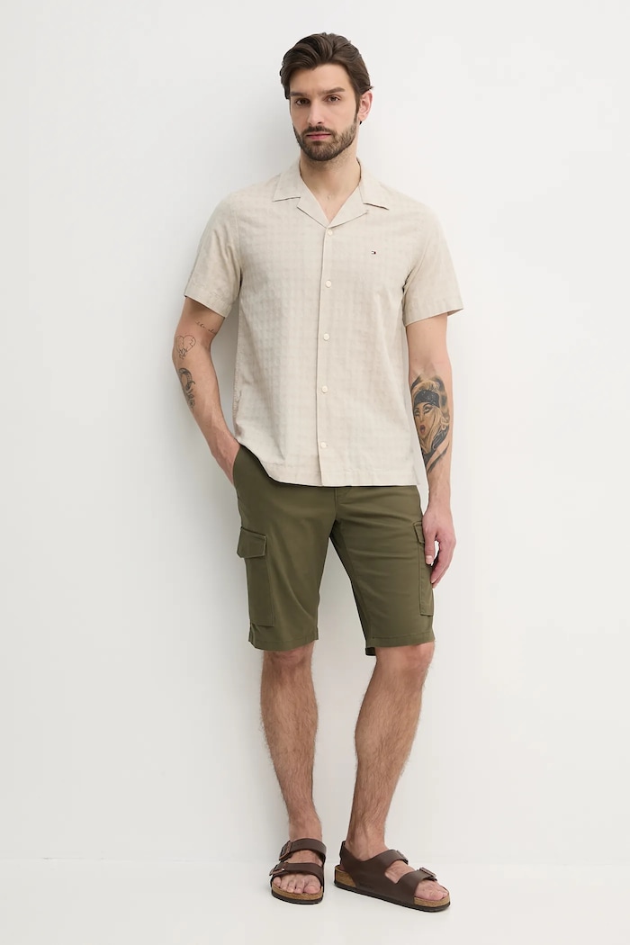 Srajca s primesjo lanu Tommy Hilfiger MW0MW38564 bež SS25