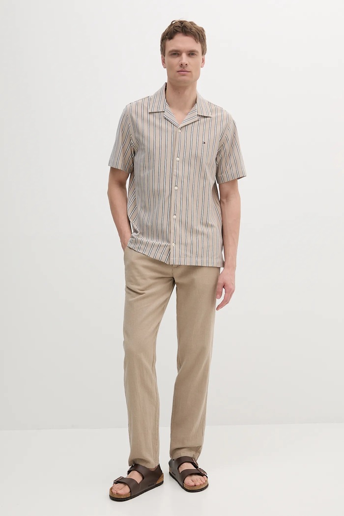 Bavlnená košeľa Tommy Hilfiger MW0MW38567 béžová SS25