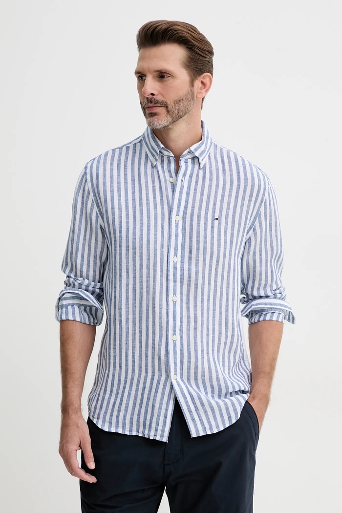 Tommy Hilfiger koszula lniana casual niebieski MW0MW38581