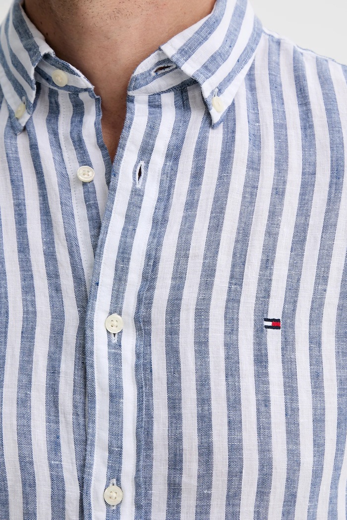 Tommy Hilfiger koszula lniana MW0MW38581 niebieski