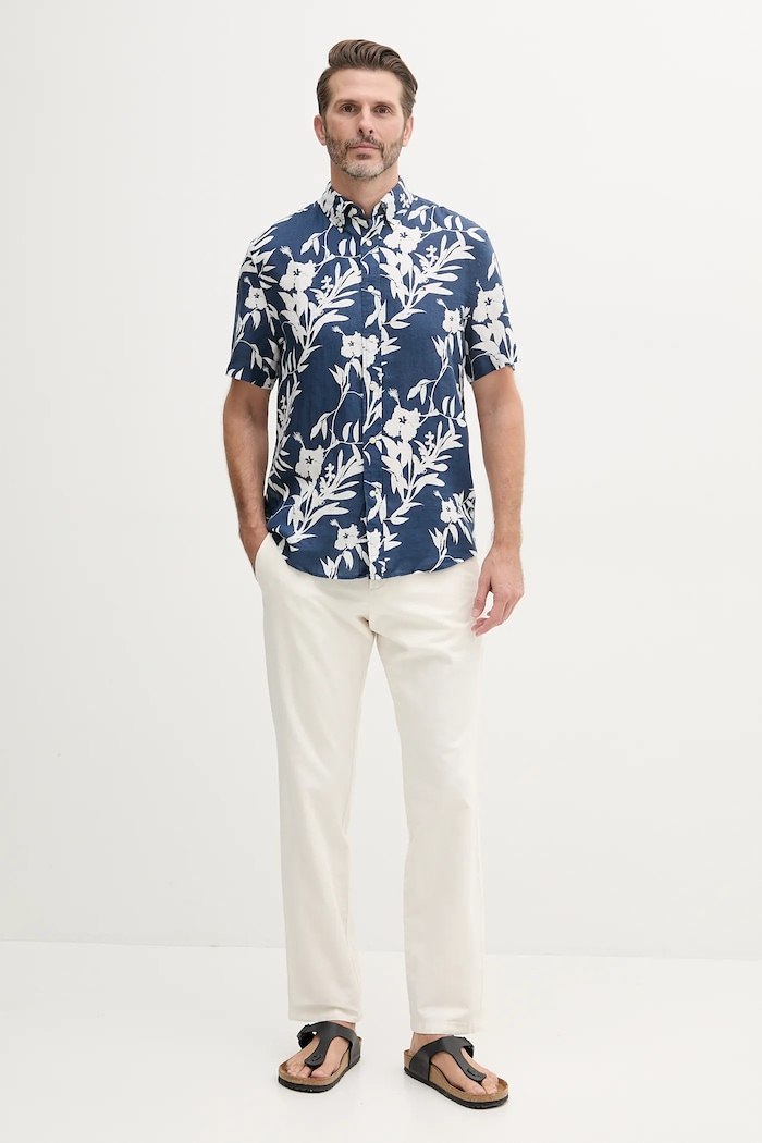Ľanová košeľa Tommy Hilfiger MW0MW38586 tmavomodrá SS25