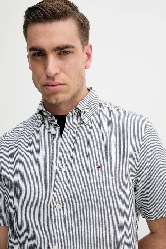 Srajca s primesjo lanu Tommy Hilfiger modra MW0MW39155