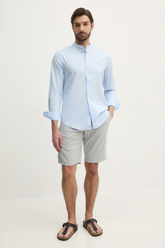 Bavlnená košeľa Tommy Hilfiger MW0MW39966 modrá SS26