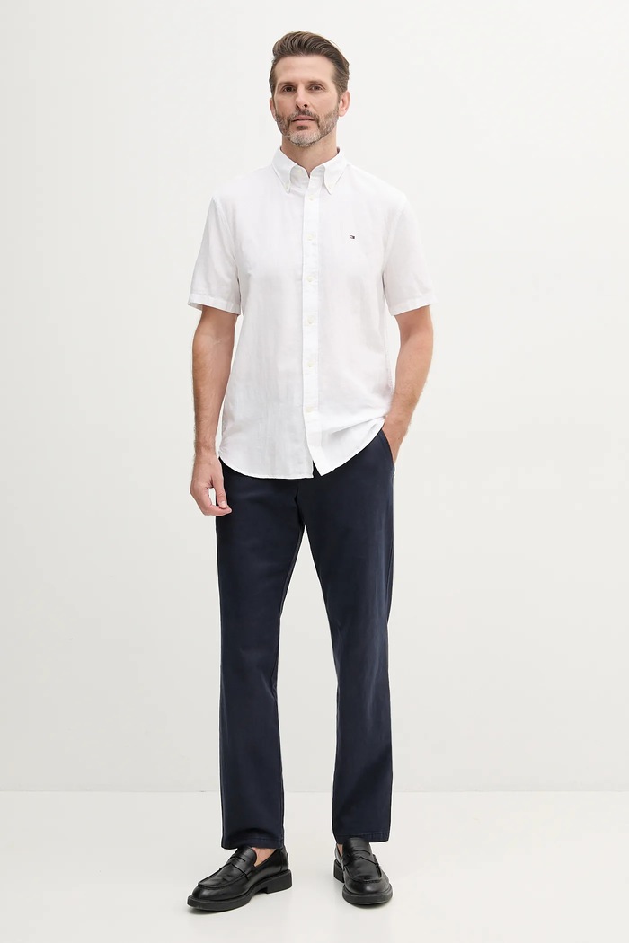 Риза с лен Tommy Hilfiger MW0MW40703 бял SS25