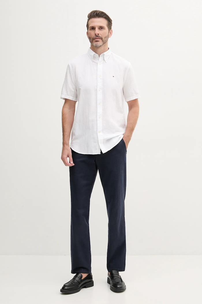 Риза с лен Tommy Hilfiger MW0MW40703 бял SS25