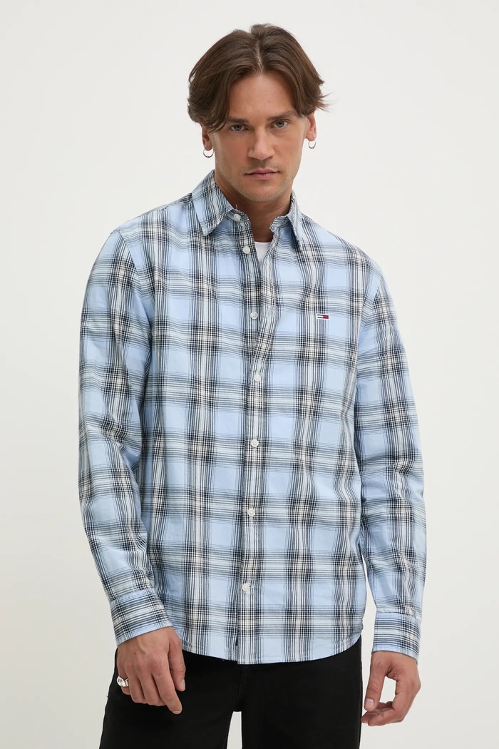 Tommy Jeans camasa din bumbac lung albastru DM0DM20885