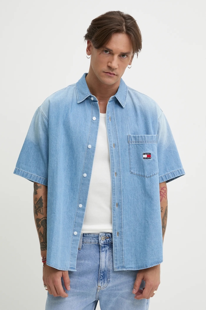 Odzież Tommy Jeans koszula jeansowa DM0DM21144 niebieski