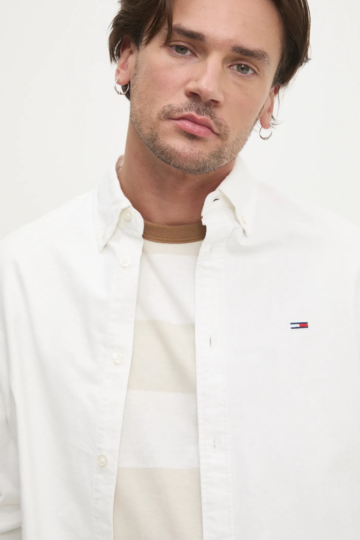 Tommy Jeans cămașă pentru bărbați din bumbac alb DM0DM21298